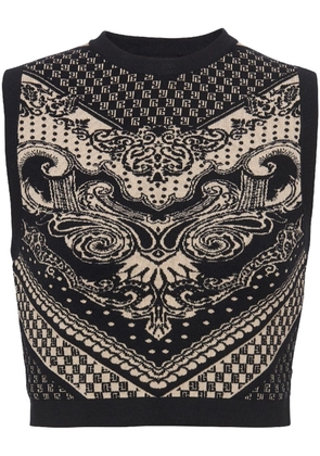 Balmain patterned intarsia-knit crop top - Black