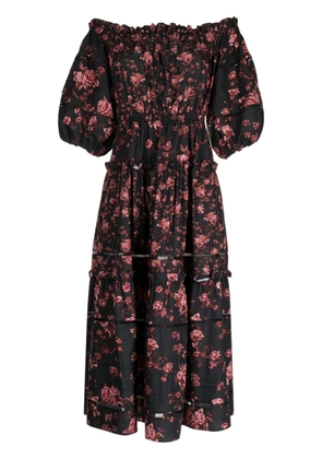Marchesa Rosa Ayana floral-print off-shoulder midi dress - Black