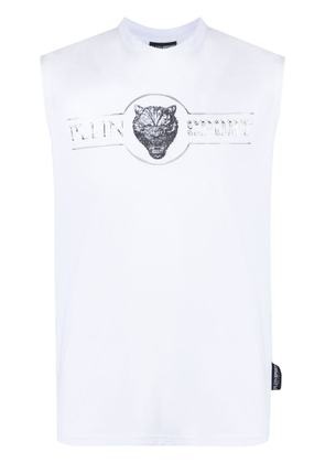 Plein Sport logo-print cotton tank top - White