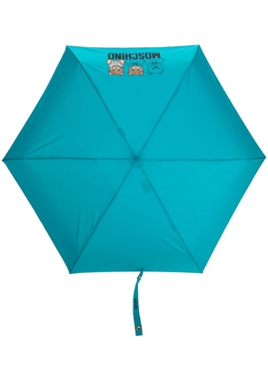 Moschino logo-print compact umbrella - Blue