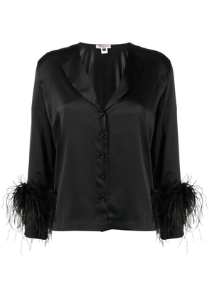 Gilda & Pearl feather-trim silk pyjama set - Black