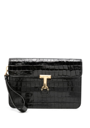 TOM FORD Portfolio croc-embossed leather clutch bag - Black