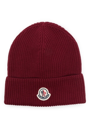 Moncler logo-patch cotton beanie - Red