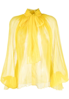 Atu Body Couture pussy-bow silk sheer blouse - Yellow