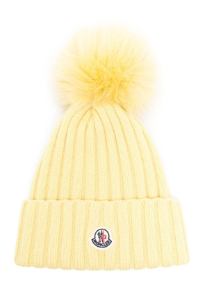 Moncler pompom-detail ribbed beanie - Yellow