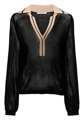 Dorothee Schumacher contrasting collar semi-sheer knitted blouse - Black