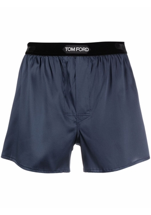 TOM FORD silk-blend logo-waist boxers - Blue