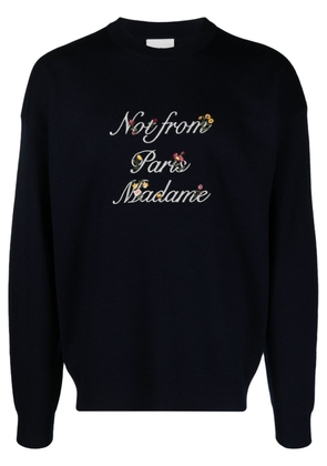 Drôle De Monsieur slogan-embroidered merino-wool jumper - Blue