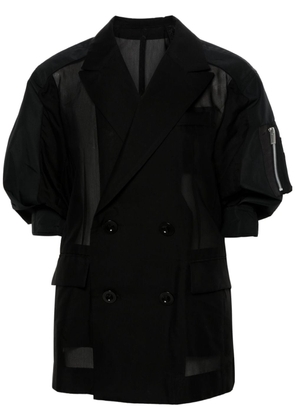sacai semi-sheer double-breasted jacket - Black