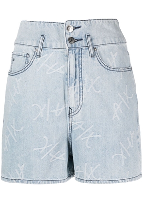 Armani Exchange logo-print straight-leg denim shorts - Blue