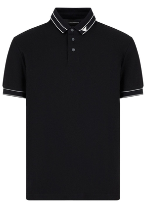 Emporio Armani logo-collar cotton polo shirt - Black