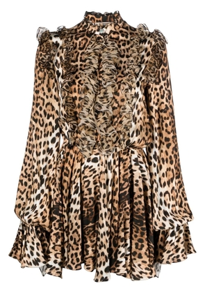 Roberto Cavalli ruffled-detail leopard-print dress - Neutrals
