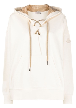 Moncler lace-up cotton hoodie - Neutrals