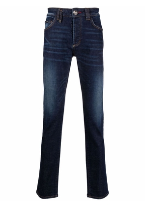 Philipp Plein embroidered-skull straight-cut jeans - Blue