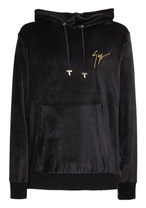Giuseppe Zanotti embroidered-logo velvet hoodie - Black