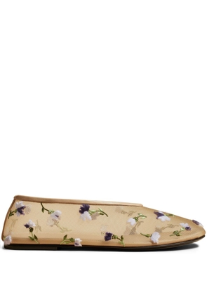 KHAITE The Marcy floral-embroidered ballerina shoes - Neutrals