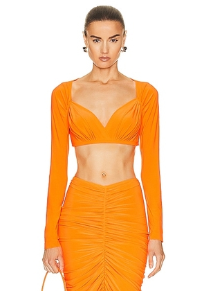 Norma Kamali Long Sleeve Cropped Sweetheart Top in SOS - Orange. Size L (also in S, XS).