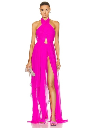 retrofete Ina Silk Dress in Neon Pink - Fuchsia. Size S (also in ).