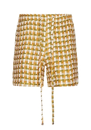 HARAGO Loose Weave Thread Texture Shorts in Multi - Mustard. Size L (also in S).