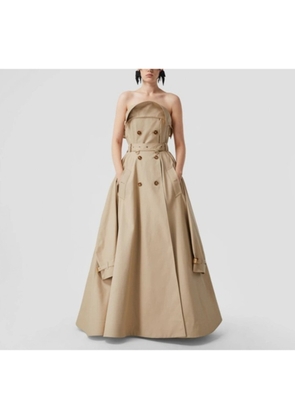 Burberry Cotton Gabardine Belted Trench Gown In Soft Fawn, Brand Size 8 (US Size 6)