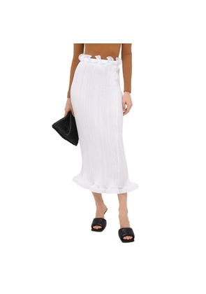Burberry Ladies Optic White Ruffled Midi Skirt, Brand Size 8 (US Size 6)