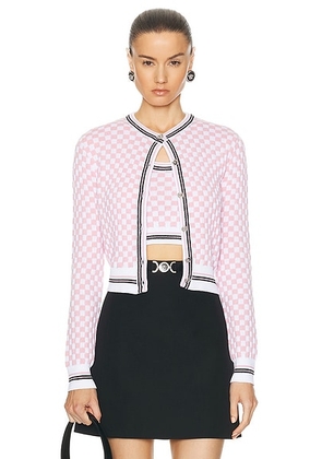VERSACE Long Sleeve Cardigan in White & Pale Pink - Pink. Size 38 (also in 40, 42).