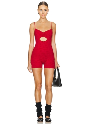 Frankies Bikinis Clara Shine Jacquard Bodysuit in Red. Size S, XL, XS.