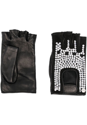 Philipp Plein crystal-embellished leather gloves - Black