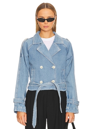 SOVERE Theory Crop Denim Trench in Blue. Size L, M, XS.