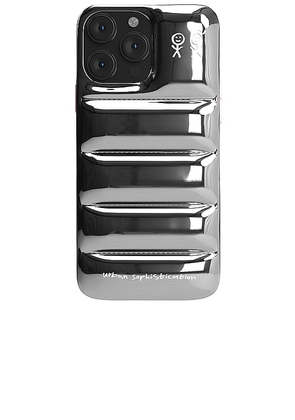 Urban Sophistication Iphone 15 Pro Max Glazed Puffer Case in Metallic Silver.