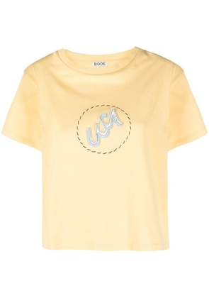 BODE USA-appliqué cotton cropped T-shirt - Yellow