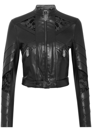 Philipp Plein lace-embellished leather jacket - Black