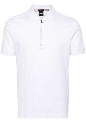 BOSS stripe-pattern cotton polo shirt - White