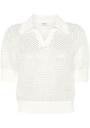 SANDRO rhinestone-embellished perforated jumper - White