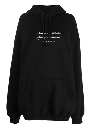 VETEMENTS logo-embroidered drawstring hoodie - Black