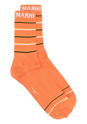 Marni embroidered-logo cotton socks - Orange