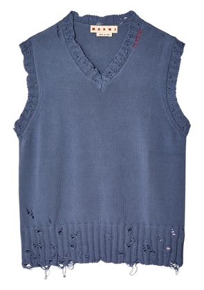 Marni distressed V-neck knit vest - Blue