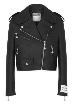 Moschino logo-appliqué leather biker jacket - Black