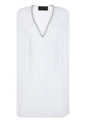 Philipp Plein fringed v-neck mini dress - White