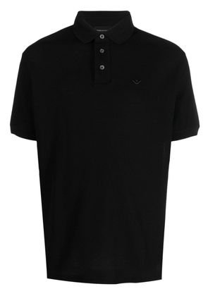 Emporio Armani logo-embroidered cotton polo shirt - Black