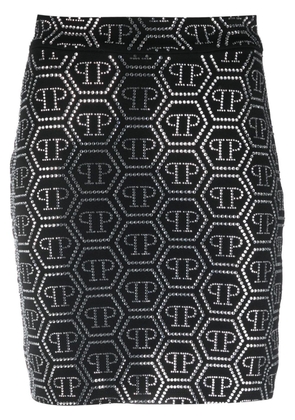 Philipp Plein crystal-embellished monogram-pattern mini skirt - Black