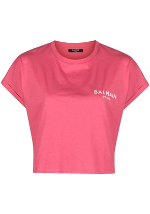 Balmain logo-print cropped T-shirt - Pink