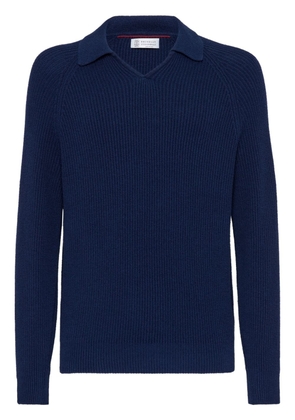 Brunello Cucinelli knitted cotton polo shirt - Blue