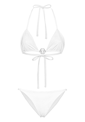 Philipp Plein logo-plaque triangle bikini set - White