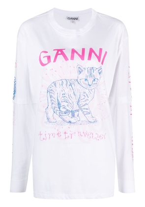 GANNI cat-print organic cotton T-shirt - White