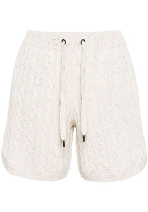 Brunello Cucinelli sequin-embellished cable-knit shorts - Neutrals