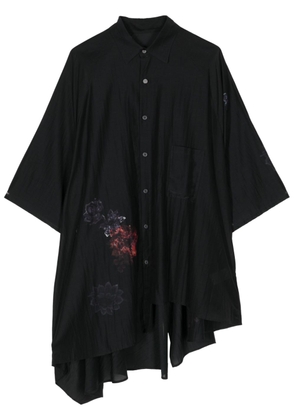 Yohji Yamamoto floral-print crease-effect shirt - Black