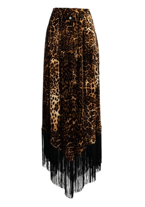 Roberto Cavalli fringed leopard-print maxi skirt - Orange