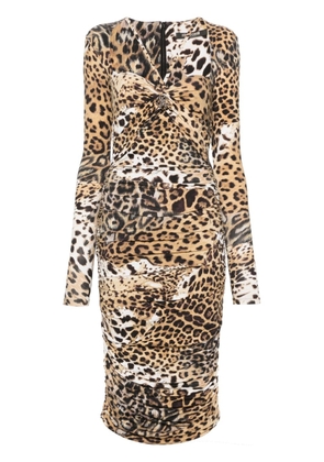 Roberto Cavalli Jaguar Skin-print ruched dress - Neutrals