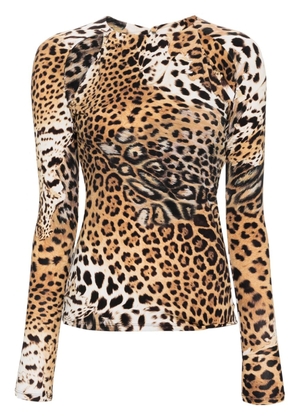 Roberto Cavalli Jaguar Skin-print cut-out blouse - Neutrals